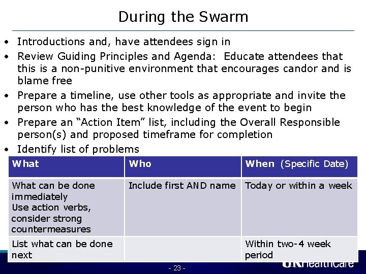 During the Swarm • Introductions and, have attendees sign in • Review Guiding Principles