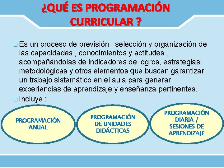 ¿QUÉ ES PROGRAMACIÓN CURRICULAR ? � Es un proceso de previsión , selección y