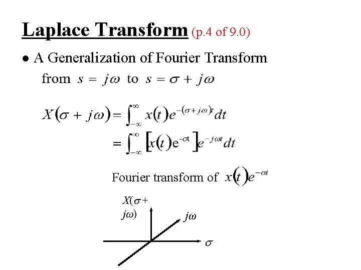 Laplace Transform (p. 4 of 9. 0) l A Generalization of Fourier Transform Fourier