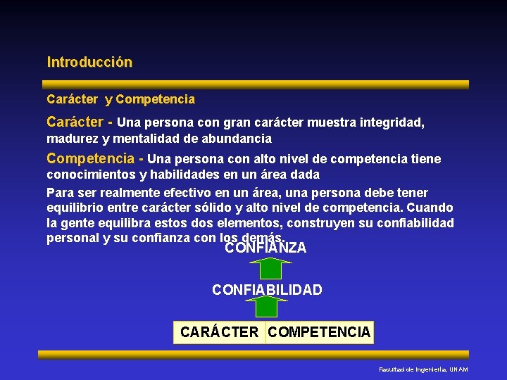 Introducción Carácter y Competencia Carácter - Una persona con gran carácter muestra integridad, madurez