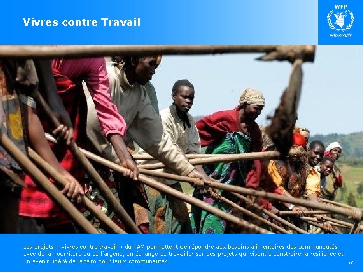 Vivres contre Travail Les projets « vivres contre travail » du PAM permettent de Vivres contre Travail Les projets « vivres contre travail » du PAM permettent de