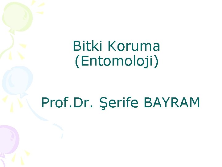 Bitki Koruma (Entomoloji) Prof. Dr. Şerife BAYRAM 