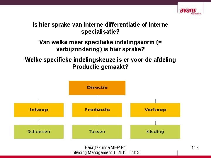 Is hier sprake van Interne differentiatie of Interne specialisatie? Van welke meer specifieke indelingsvorm