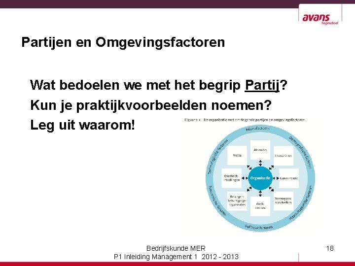 Partijen en Omgevingsfactoren Wat bedoelen we met het begrip Partij? Kun je praktijkvoorbeelden noemen?