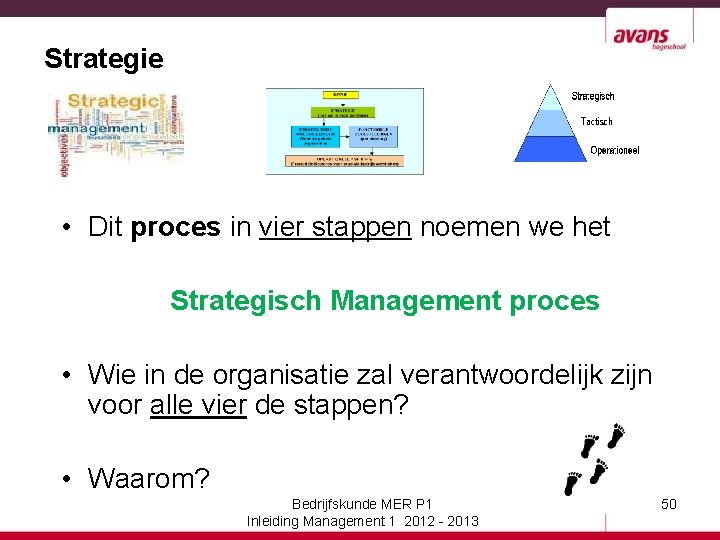 Strategie • Dit proces in vier stappen noemen we het Strategisch Management proces •