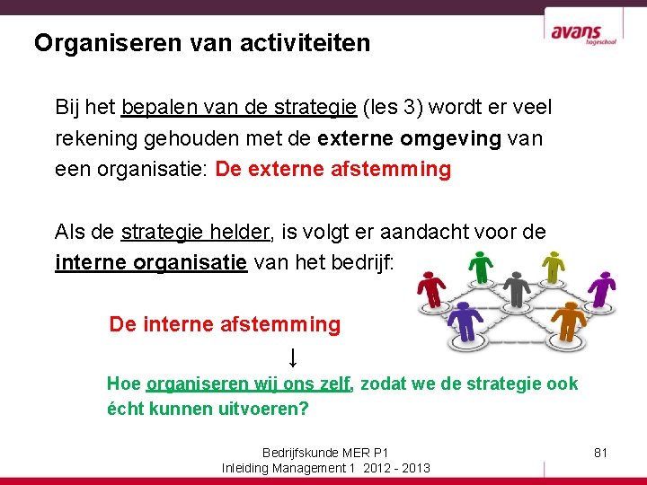 Organiseren van activiteiten Bij het bepalen van de strategie (les 3) wordt er veel