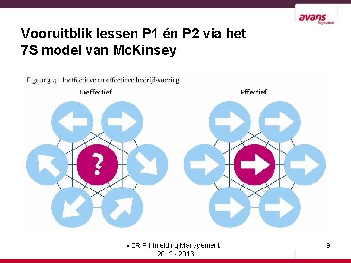 Vooruitblik lessen P 1 én P 2 via het 7 S model van Mc.