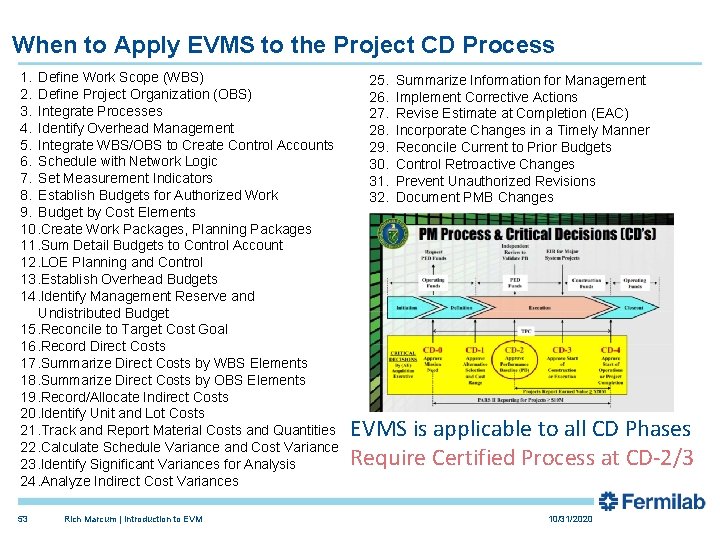 When to Apply EVMS to the Project CD Process 1. Define Work Scope (WBS)