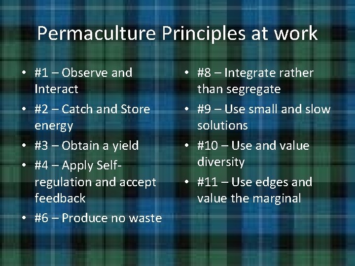 Permaculture Principles at work • #1 – Observe and Interact • #2 – Catch Permaculture Principles at work • #1 – Observe and Interact • #2 – Catch