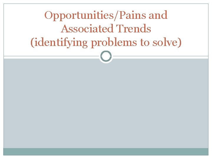 Opportunities/Pains and Associated Trends (identifying problems to solve) 