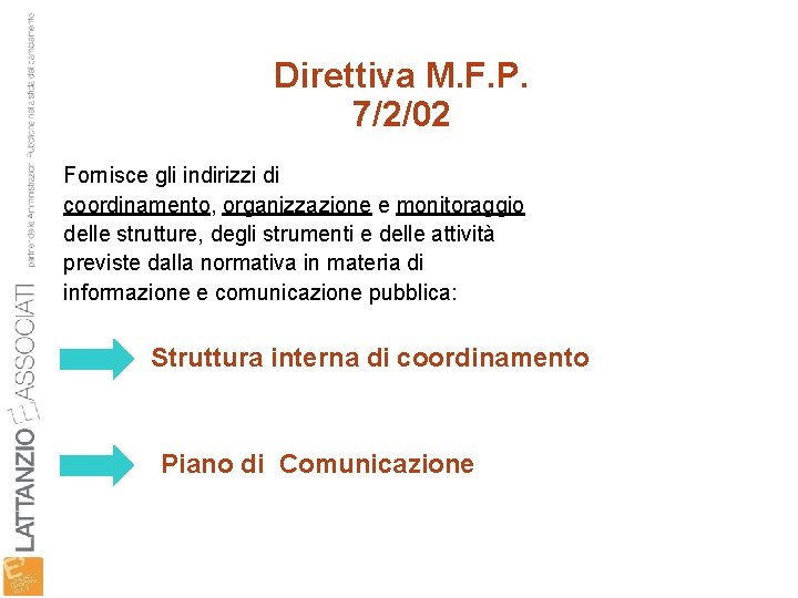 Direttiva M. F. P. 7/2/02 Fornisce gli indirizzi di coordinamento, organizzazione e monitoraggio delle