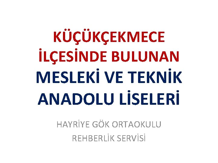 KÜÇÜKÇEKMECE İLÇESİNDE BULUNAN MESLEKİ VE TEKNİK ANADOLU LİSELERİ HAYRİYE GÖK ORTAOKULU REHBERLİK SERVİSİ 