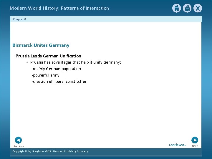 Modern World History: Patterns of Interaction Chapter 8 Bismarck Unites Germany Prussia Leads German