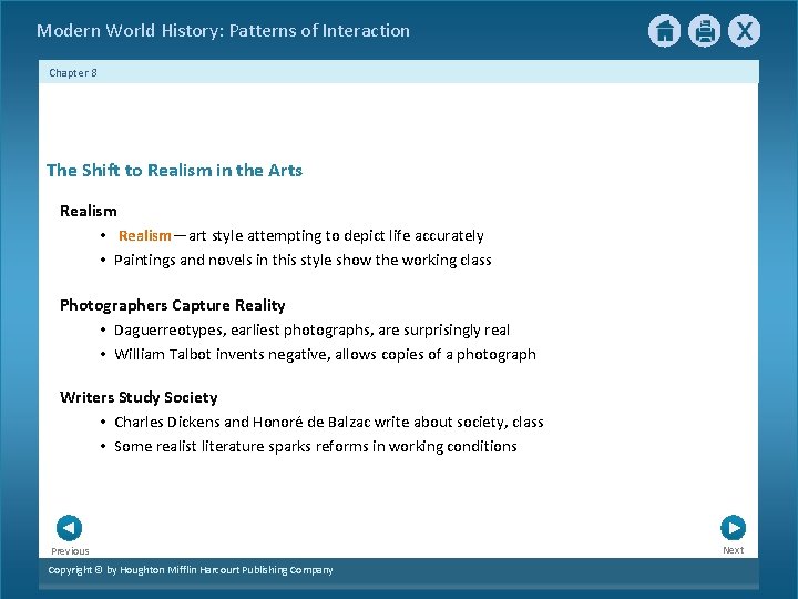 Modern World History: Patterns of Interaction Chapter 8 The Shift to Realism in the