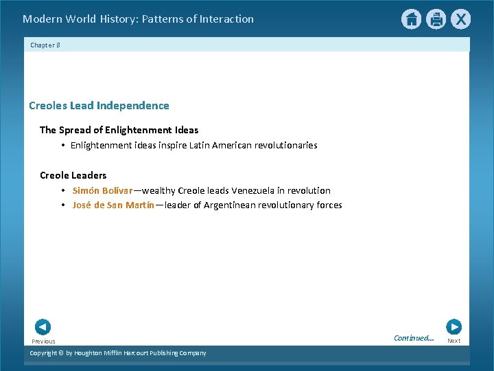 Modern World History: Patterns of Interaction Chapter 8 Creoles Lead Independence The Spread of