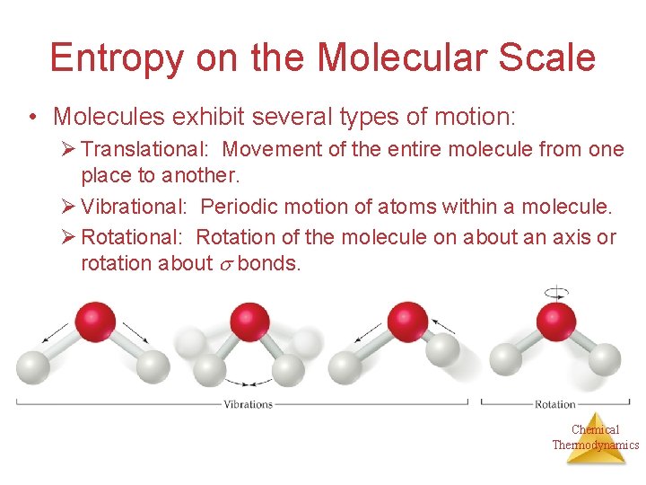 Entropy on the Molecular Scale • Molecules exhibit several types of motion: Ø Translational: