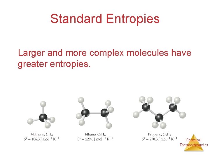 Standard Entropies Larger and more complex molecules have greater entropies. Chemical Thermodynamics 