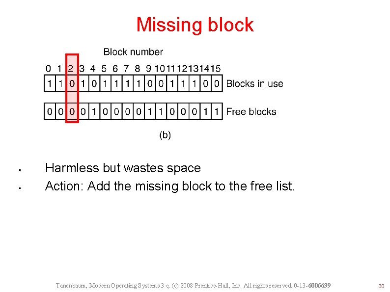 Missing block • • Harmless but wastes space Action: Add the missing block to