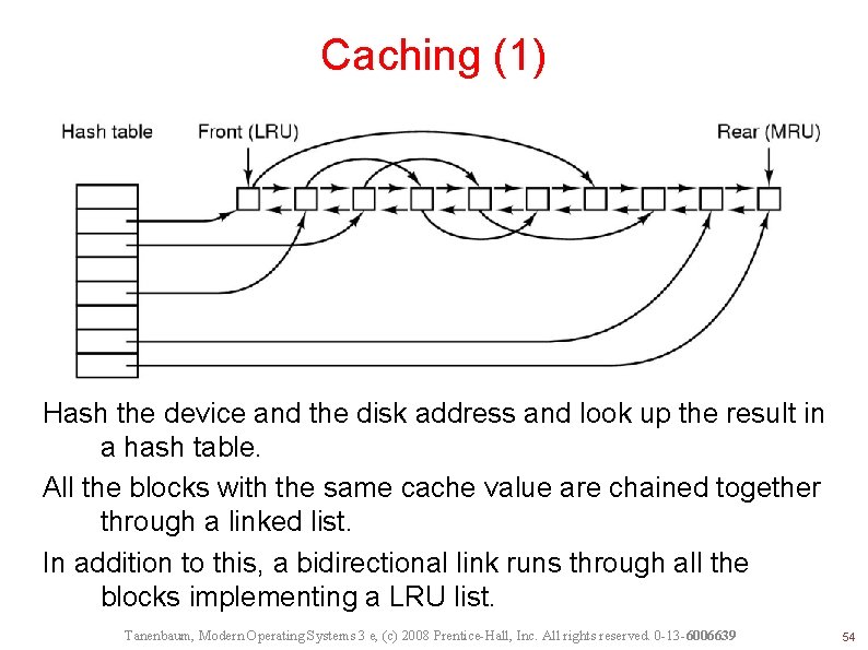 Caching (1) Hash the device and the disk address and look up the result