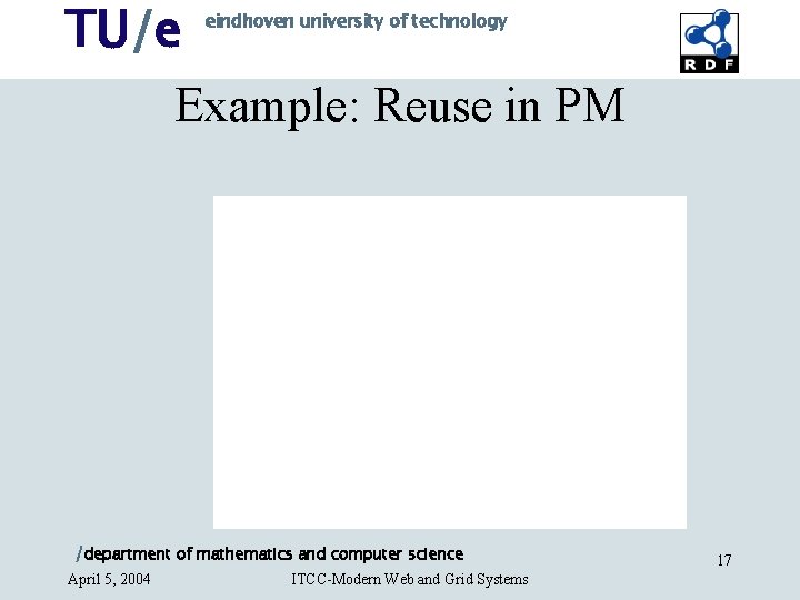 TU/e eindhoven university of technology Example: Reuse in PM /department of mathematics and computer TU/e eindhoven university of technology Example: Reuse in PM /department of mathematics and computer