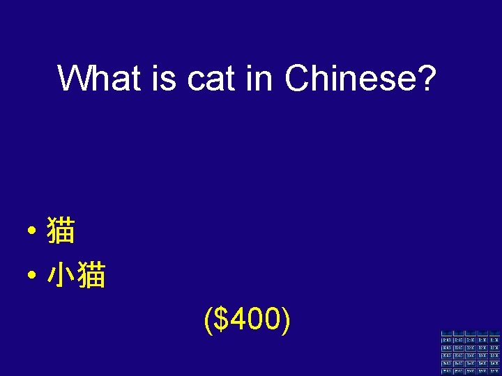 What is cat in Chinese? • 猫 • 小猫 ($400) 