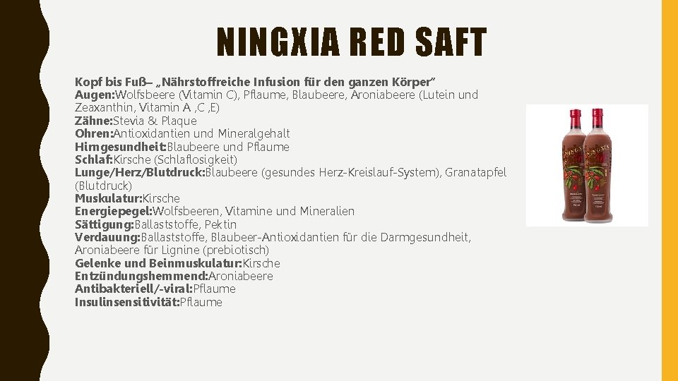 NINGXIA RED SAFT Kopf bis Fuß– „Nährstoffreiche Infusion für den ganzen Körper“ Augen: Wolfsbeere