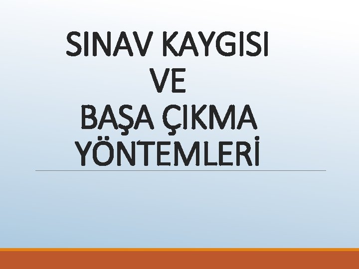 SINAV KAYGISI VE BAŞA ÇIKMA YÖNTEMLERİ 