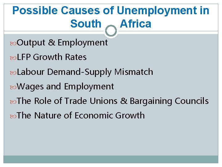 Possible Causes of Unemployment in South Africa Output & Employment LFP Growth Rates Labour