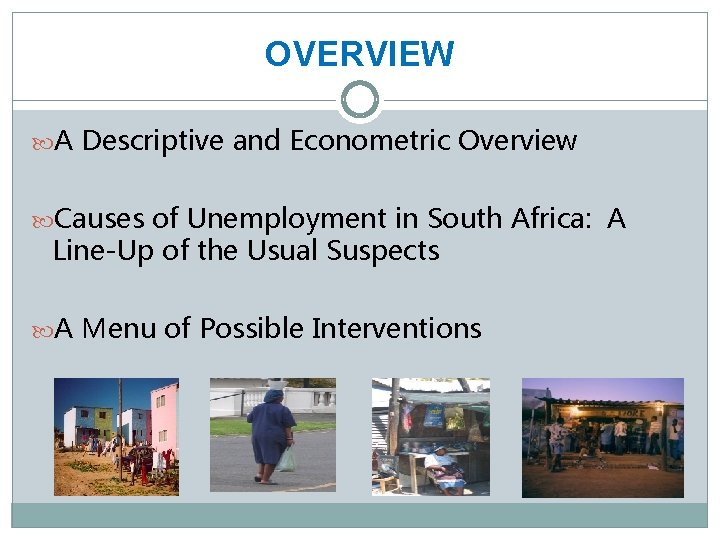 OVERVIEW A Descriptive and Econometric Overview Causes of Unemployment in South Africa: A Line-Up