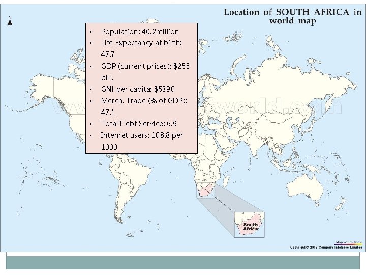  • Population: 40. 2 million • Life Expectancy at birth: 47. 7 •