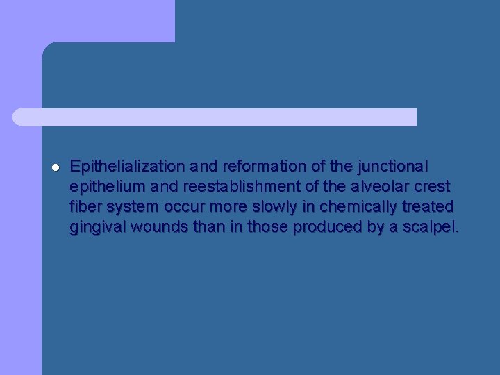 l Epithelialization and reformation of the junctional epithelium and reestablishment of the alveolar crest l Epithelialization and reformation of the junctional epithelium and reestablishment of the alveolar crest