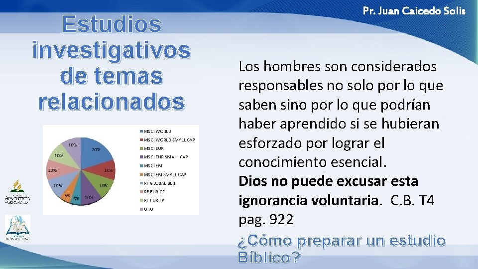 Estudios investigativos de temas relacionados Pr. Juan Caicedo Solis Los hombres son considerados responsables