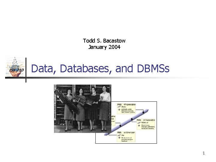 Todd S. Bacastow January 2004 IST 210 Data, Databases, and DBMSs 1 