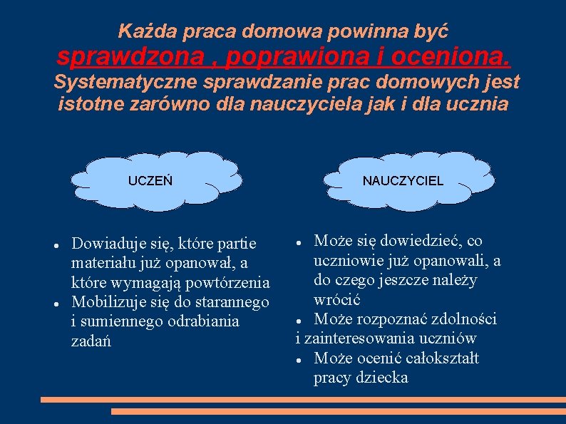 Każda praca domowa powinna być sprawdzona , poprawiona i oceniona. Systematyczne sprawdzanie prac domowych