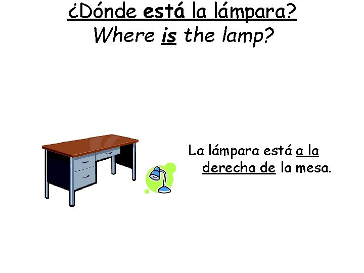 ¿Dónde está la lámpara? Where is the lamp? La lámpara está a la derecha
