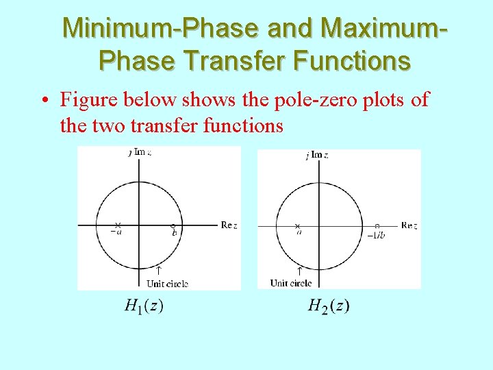 Minimum-Phase and Maximum. Phase Transfer Functions • Figure below shows the pole-zero plots of