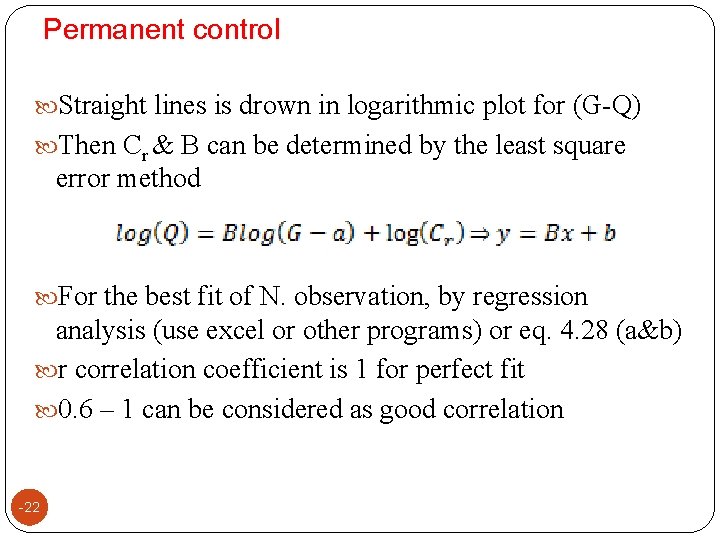 Permanent control Straight lines is drown in logarithmic plot for (G-Q) Then Cr & Permanent control Straight lines is drown in logarithmic plot for (G-Q) Then Cr &
