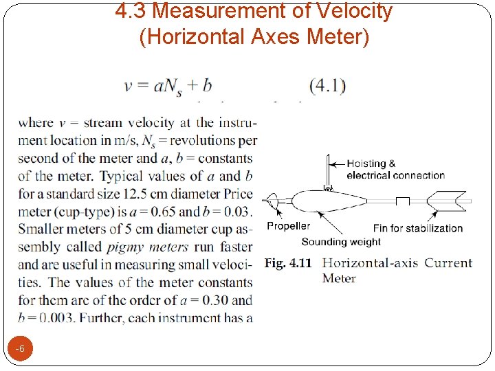 4. 3 Measurement of Velocity (Horizontal Axes Meter) -6 4. 3 Measurement of Velocity (Horizontal Axes Meter) -6
