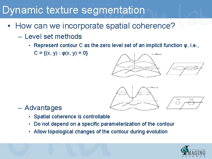 Dynamic texture segmentation • How can we incorporate spatial coherence? – Level set methods