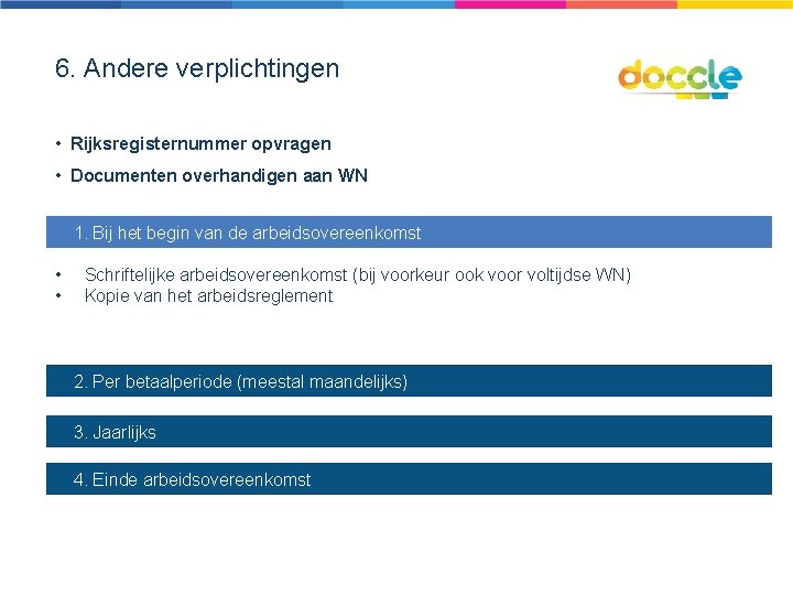 6. Andere verplichtingen • Rijksregisternummer opvragen • Documenten overhandigen aan WN 1. Bij het