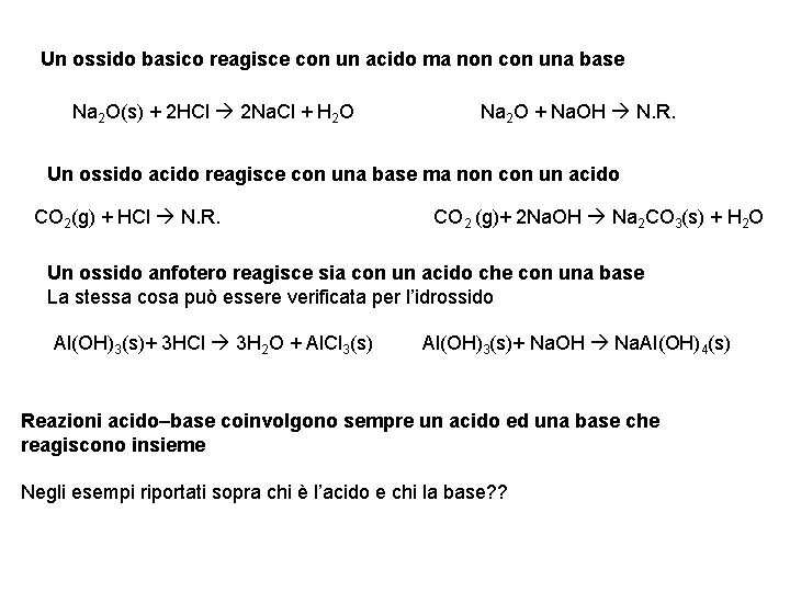 Un ossido basico reagisce con un acido ma non con una base Na 2