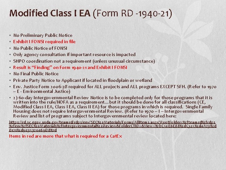 Modified Class I EA (Form RD -1940 -21) No Preliminary Public Notice Exhibit I