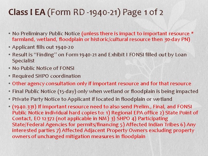 Class I EA (Form RD -1940 -21) Page 1 of 2 • No Preliminary