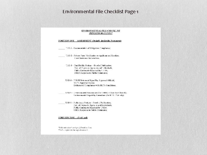 Environmental File Checklist Page 1 