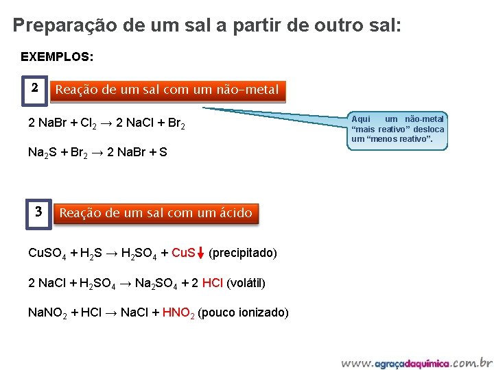 Preparação de um sal a partir de outro sal: EXEMPLOS: 2 Reação de um