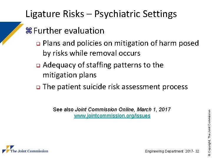 Ligature Risks – Psychiatric Settings See also Joint Commission Online, March 1, 2017 www. Ligature Risks – Psychiatric Settings See also Joint Commission Online, March 1, 2017 www.