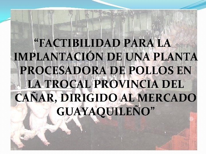 “FACTIBILIDAD PARA LA IMPLANTACIÓN DE UNA PLANTA PROCESADORA DE POLLOS EN LA TROCAL PROVINCIA “FACTIBILIDAD PARA LA IMPLANTACIÓN DE UNA PLANTA PROCESADORA DE POLLOS EN LA TROCAL PROVINCIA
