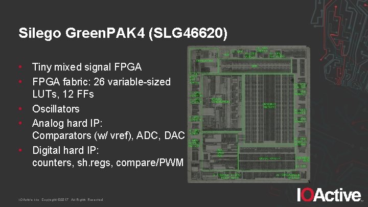 Silego Green. PAK 4 (SLG 46620) • Tiny mixed signal FPGA • FPGA fabric:
