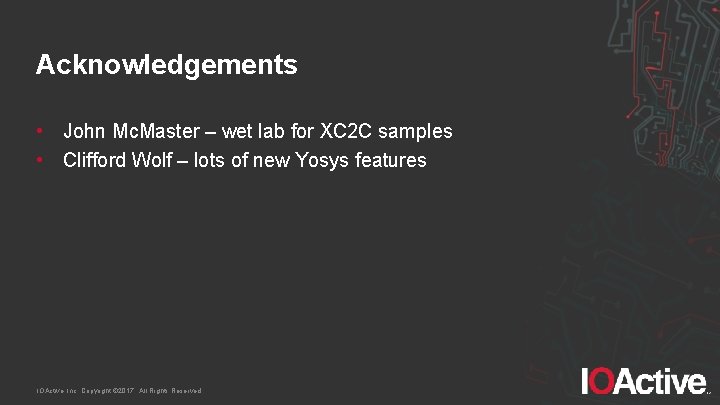 Acknowledgements • John Mc. Master – wet lab for XC 2 C samples •