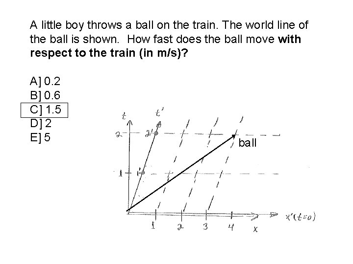 A little boy throws a ball on the train. The world line of the